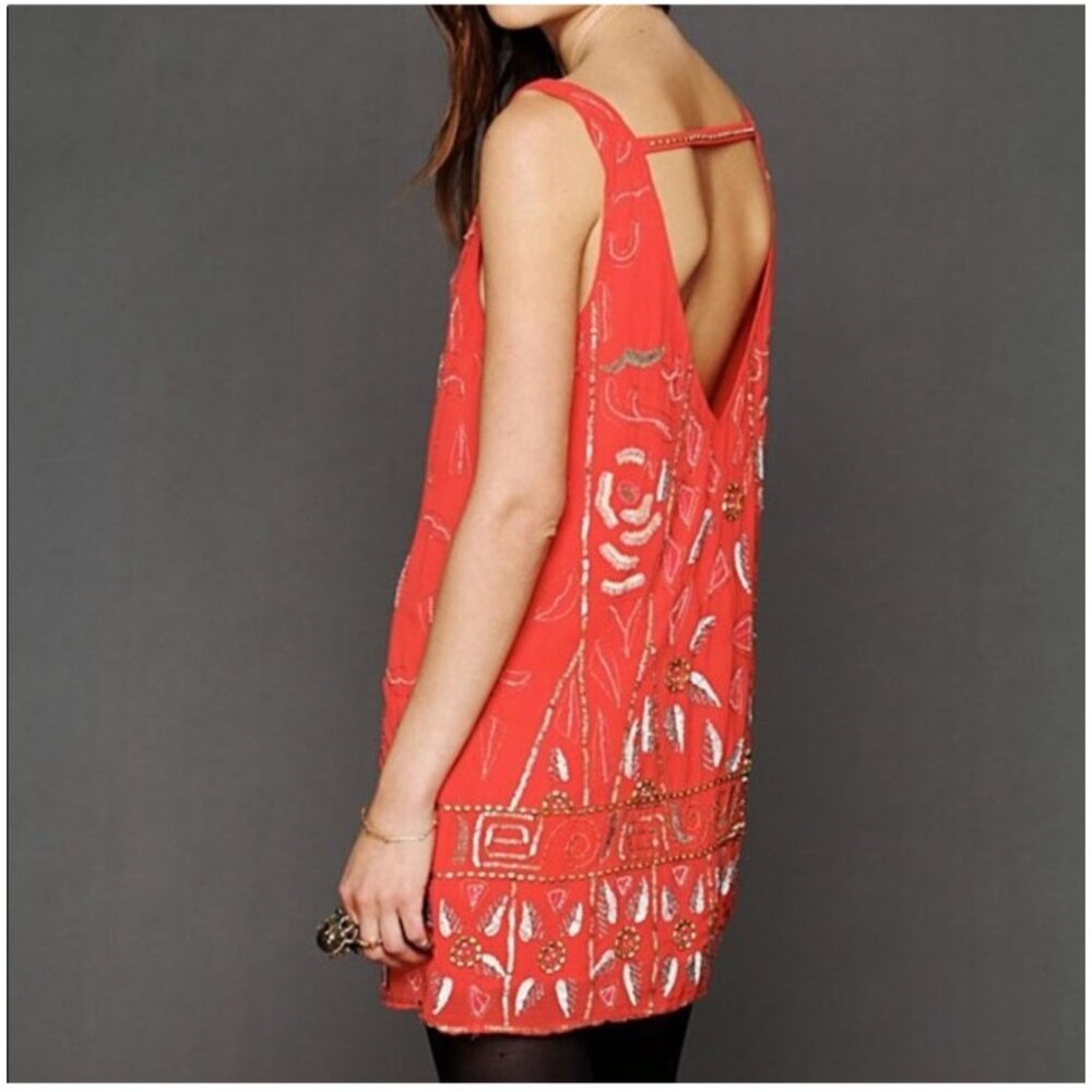 Free People Coral Embellished Mini Dress